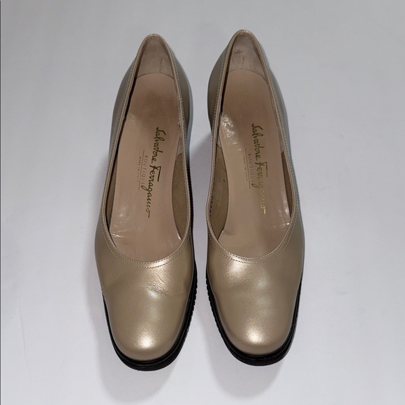 SALVATORE FERRAGAMO Women's Metallic Gold Heels - Picture 1 of 7